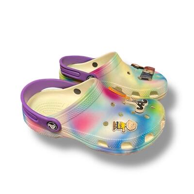 Crocs Classic Spray Tie Dye Clogs Shoes Slip with 5 Pcs Jibbitz Girls Unisex J2