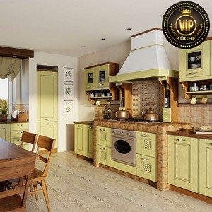 Rustikale Landhausküche RUNA Küchenzeile aus Massivholz Eiche, Grün