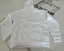 Shein Women's Solid White Kangaroo Pocket Thermal Lined Hoodie Small