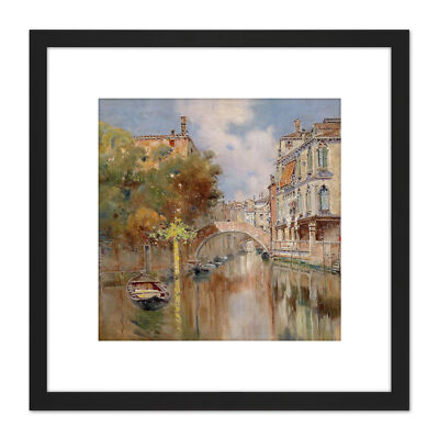 Reyna Manescau Ansicht Kanal Venedig Brücke Gemälde Quadrat Gerahmt Wandkunst 8X8 Zoll