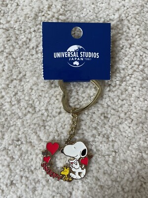 Universal Studios Japan Snoopy And Woodstock Heart Keychain Red And Gold Kawaii