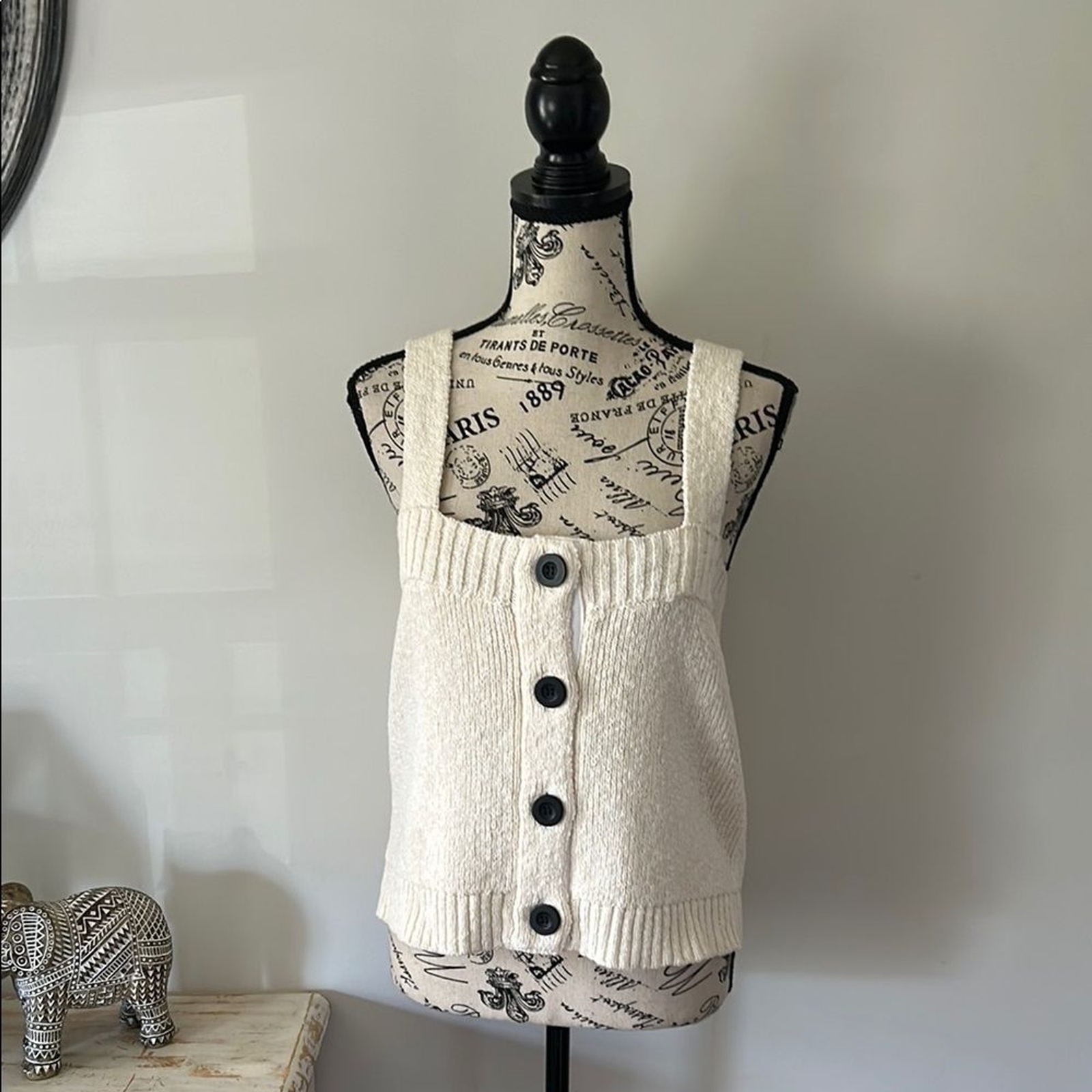 Derek Lam Denim Cream Knit Button Up Sweater Tank Women's size L