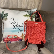 Capelli  Woven Jewel Beaded Hot Boho Coral Straworld Crossbody Bag