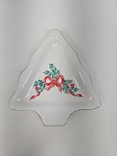 International China Company Candy Dish Christmas Tree & Ribbon Stoneware White