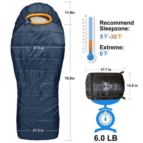 0 Degree 0 °F Cold Weather Camping Sleeping Bags For Adults Big and Tall - XXL - Picture 2 of 8