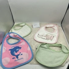 Lot Of 4 Baby Bibs Stephen Joseph, Mini Wear X 2, & Carters NWOT-Pink, Green
