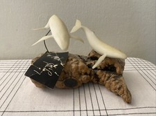 John Perry Studio Pair White Humpback Whales Burl Wood Art Sculpture Ocean 8&rdquo;