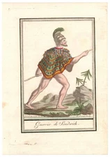 1796 Grasset Sauveur engraving Sandwich Isles HAWAII Hawaiian Guerrier WARRIOR!