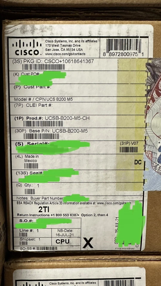 Cisco UCSB-B200-M5 UCS B200 M5 Blade Server CTO New Sealed Barebone - Image 2 of 3