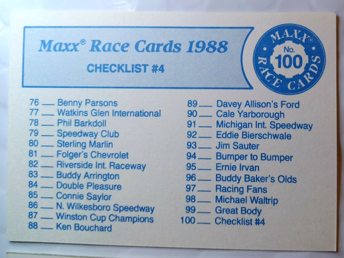 * 1988 Maxx Race Cards Winston Cup #100 - Checkliste #4 - Bild 2 von 6