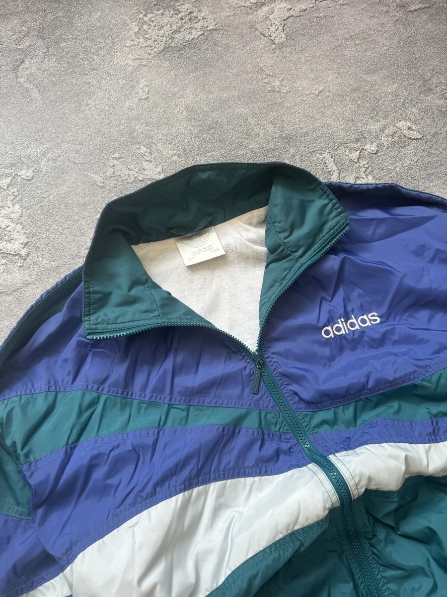 Adidas L Vintage Zip Nylon Track Jacket Olympic Stripes Retro 90s