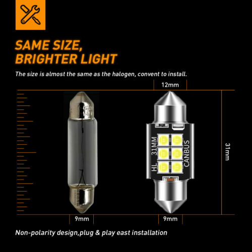 31MM LED Interior Dome Reading Light Bulbs Fit Toyota Camry Collora Tacoma White - Picture 3 of 10