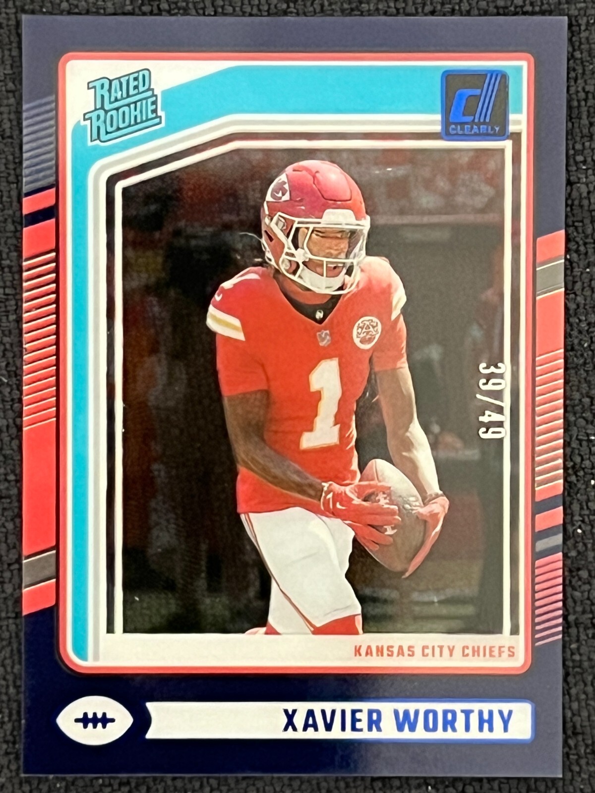 2024 Clearly Donruss Blue #58 Xavier Worthy RC Rated Rookie Chiefs 39/49
