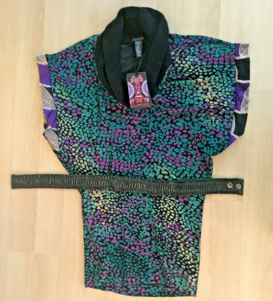 Nuevo con etiquetas Vestido Custo Barcelona "Lunares de Vestido de Lunares" Talla S Cinturón Púrpura Negro Teal Dorado Foto 2 de 4