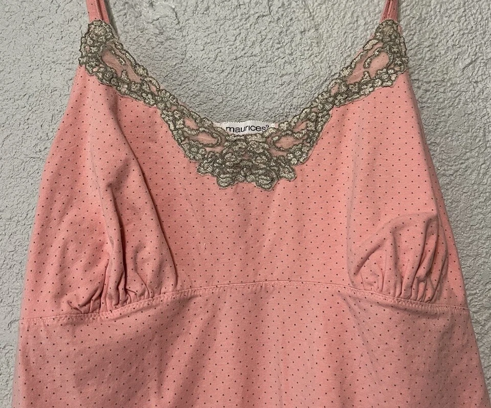 Camiseta sin mangas Maurices camisola rosa con lunares gris ribete de encaje para mujer talla grande 3 Foto 2 de 4