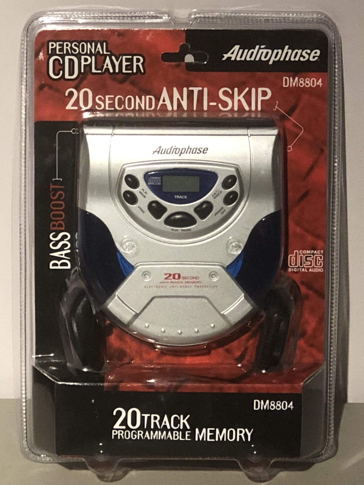 Audiophase Personal 20 Track CD Player With Bass Boost & Headphones DM8804 - NEW