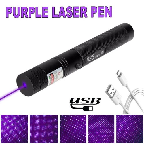 1000Miles Purple Laser Pointer Pen Strong Beam Lazer Torch USB Rechargeable UK - Picture 2 of 11