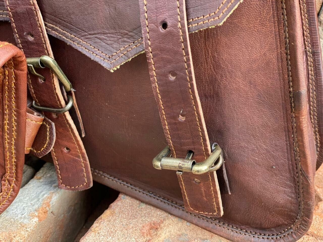 Leather Motorcycle Bags 3 Side Three Panniers ( 2 Saddel Bags+1 Tool