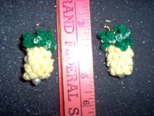 Hand crochet earrings,  dangling pineapple with bead  K