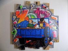 Oeuvre TINTIN ET MILOU JEEP PALETTE 91x87cm artiste YORIS deco peinture tableau