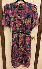 Vintage Positive Attitude Dress Sz 12 Colorful Floral Gold Buttons With Pockets