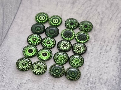 20 GRÜNE MANDALA CABOCHONS 12 MM - FLATBACK/GLASMOSAIK SPIRITUELLER CABOCHON EDELSTEINE