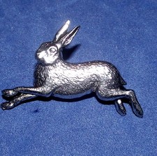 Pewter Running Hare Coursing Hunting Brooch Pin