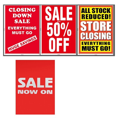 Printed Closing Down Sale Posters UpTo 50/75 Per Window Sign Size A1  UK
