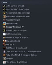 steam account, no banns no restrictions, 17 games mostly rpg & strategie-games.