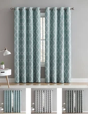 2 Pack: 100% Blackout Trellis Grommet Window Curtains - Assorted Colors & Sizes