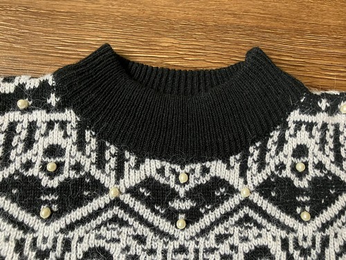 Vintage Star Cody Oversized Mock Neck Sweater Abstract Pattern Faux Pearls L/XL - Picture 7 of 12