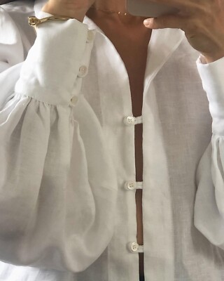 Women's casual shirts/Puffy Sleeves Shirt/Linen Cotton Shirts/Office wear Blouse
