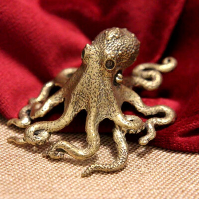 Brass Octopus Figurine Small Animal Statue Table Office Home Decoration Toy Gift