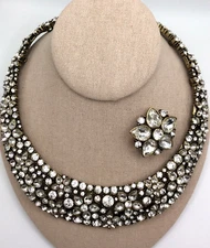 HEIDI DAUS “Fantasy in Florals" Bib Necklace/Brooch/Enhancer Set - Clear