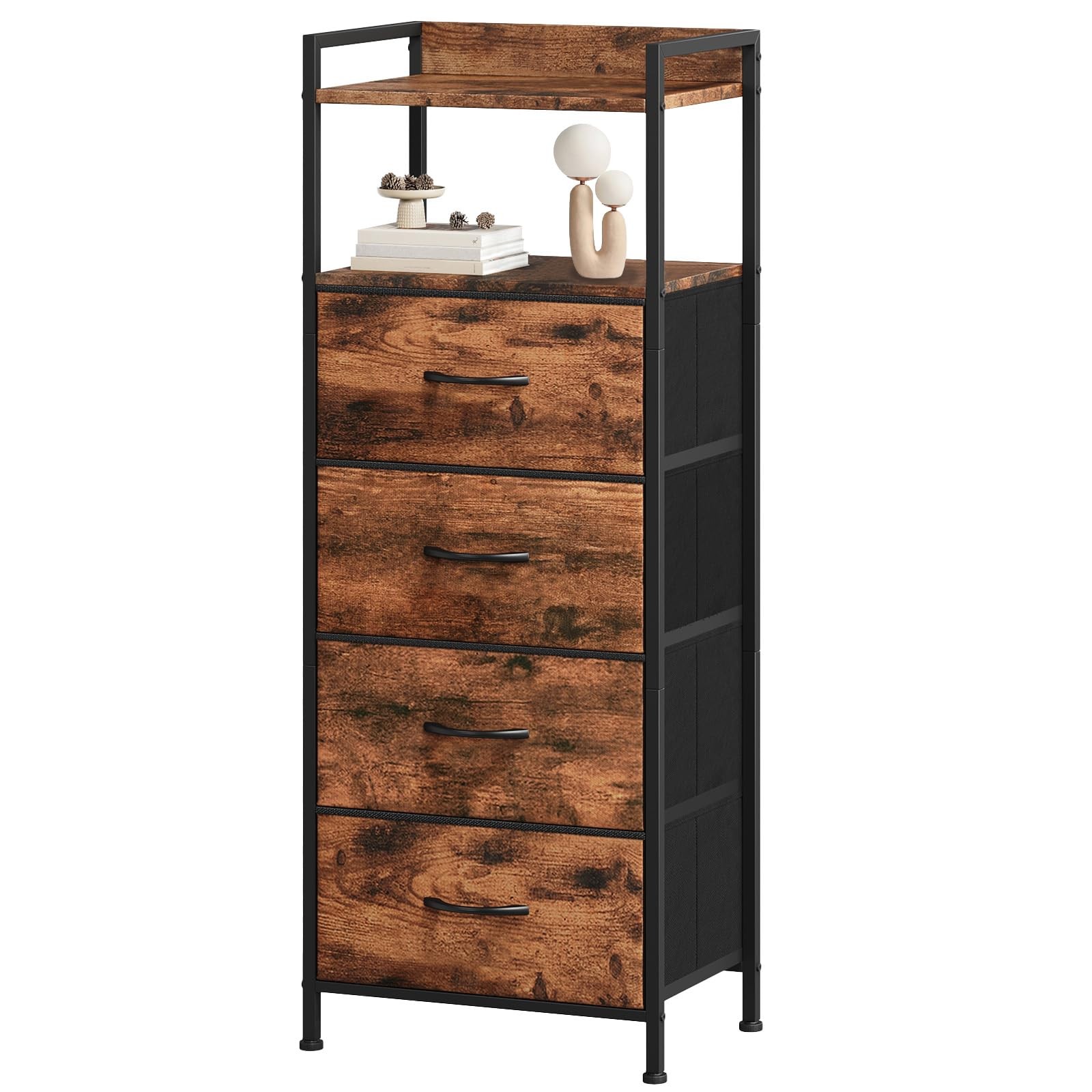 Somdot Tall Chest of Drawers for Bedroom with 4 Drawers, Storage Unit with Fa...
