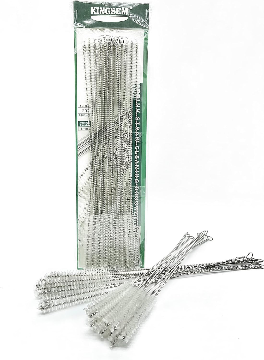20PCS Straw Cleaner Brush Kit for 8mm-10.6 Inch Straws in Silver and White
