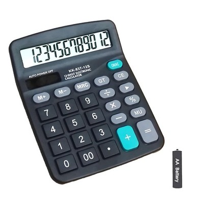 12 Digit Large LCD Display Calculator Solar Battery Dual Power Office Black