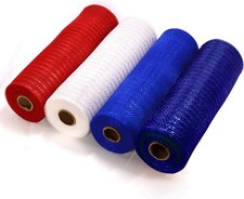 Deco Mesh Rolls 10"x10yd Foil Ribbon Blue/White/Red/Navy, 4 Pack