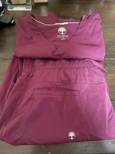 HH Works by Healing Hands Purple Scrubs Set XL Top & Bottoms