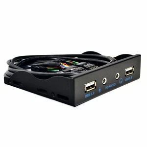 PC étui 9Pin à 2 USB2.0 Floppy HUB HD Audio 3.5mm Rack de panneau avant (noir)