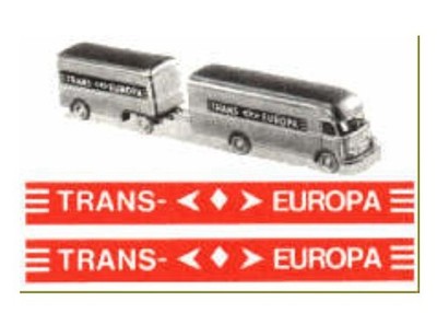 TRANS EUROPA Ersatz Aufkleber f. WIKING MB Koffer Möbelwagen + Anhänger #500 501