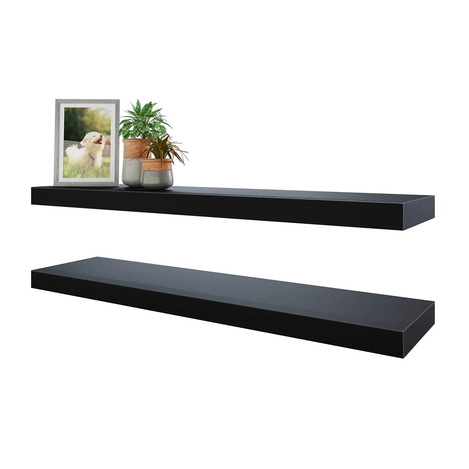 Floating Shelves, 31W x 8D Black Wall Mounted Wooden Shelves with Invisible B...