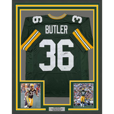 Framed Autographed/Signed Leroy Butler 35x39 Green Bay Green Jersey Beckett COA