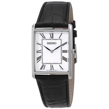 SEIKO Essential Watch SWR049 White Black Mens Leather Square Classic Edition NEW