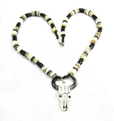 Buffalo Skull Necklace, Bone, Horn, and Shell, Native American Made, COA #N21