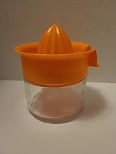 Manual Clear Glass Citrus Juice Squeezer Jar Orange Plastic Press 12oz Capacity 