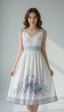 Hibis Lace Works Women's Dress Sleeveless Embroidered White Size S
