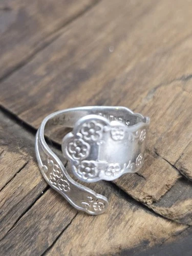 Vintage L Vernon Sterling Silver Adjustable Spoon Ring Engraved “L”  approx 7