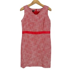 Talbots Red Tweed Sleeveless Sheath Dress Grosgrain Bow Waist Womens Size 14