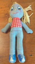 Vintage 1970s Levi's Denim Rag Doll Knickerbocker Blonde Yarn Hair Advertising!